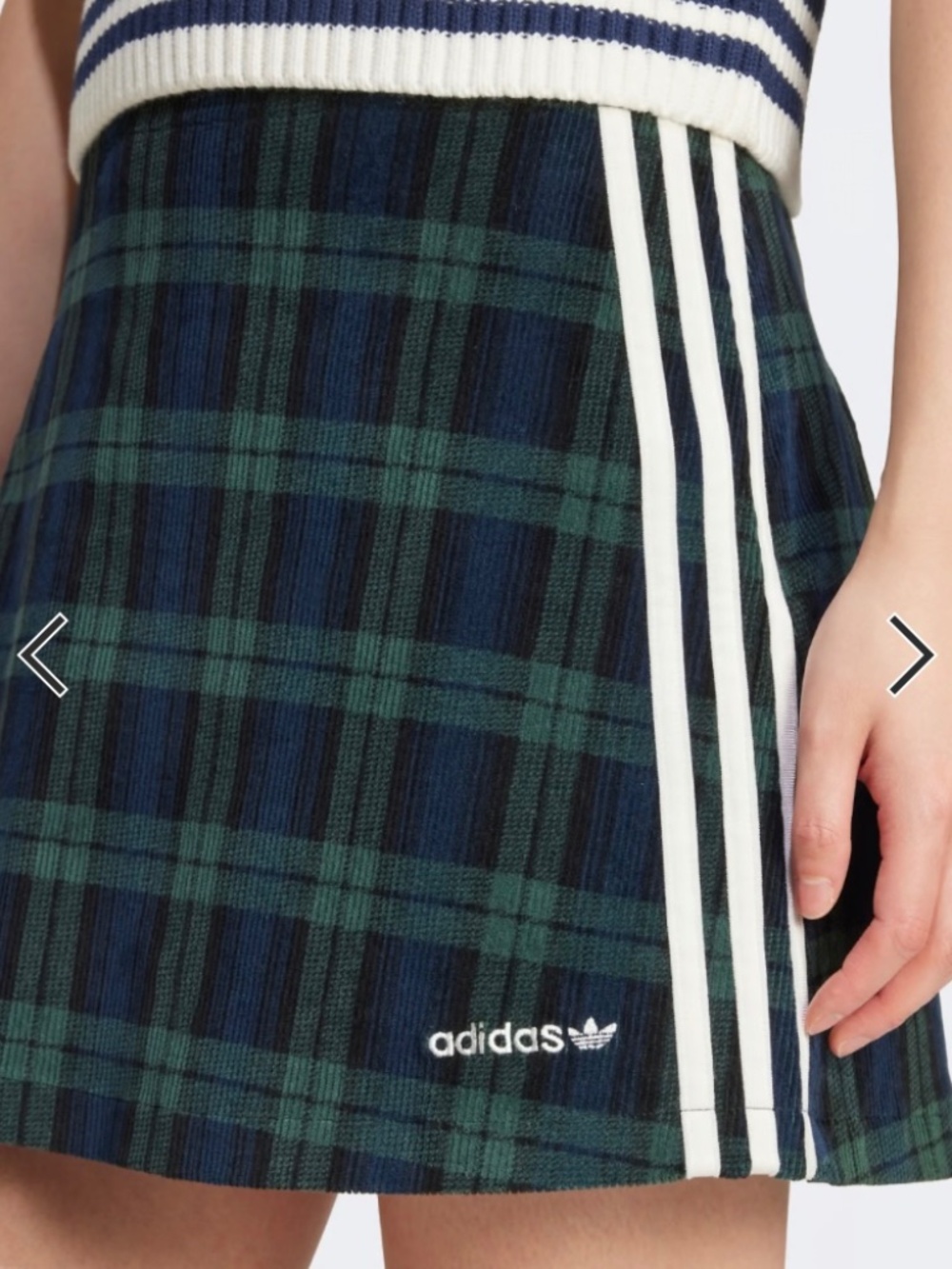 NWOT Adidas Originals Women’s Large Tartan Corduroy Skirt in Green Plaid